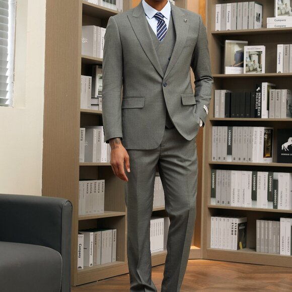 Green W/Blue Pinstriped Peak Lapel 3 Piece Stacy Adams Men's Suit - Picture 5 of 6